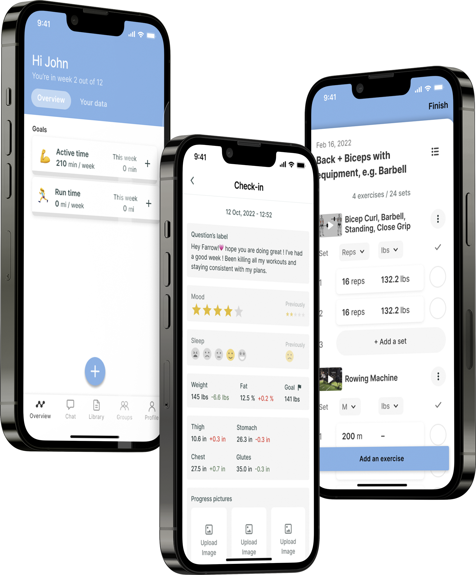 A mockup of the coaching app showcasing the features.